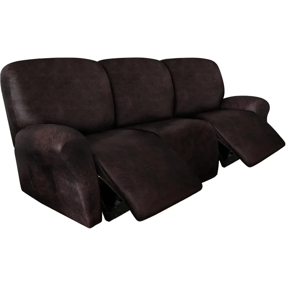 ANARACHON Recliner Sofa Cover 8 Piece 3 Seater‎ Leather Look Slipcover Chocolate